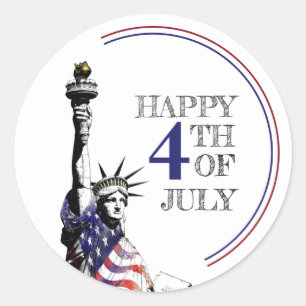 4th of July American Flag Statue of Liberty Classic Round Sticker