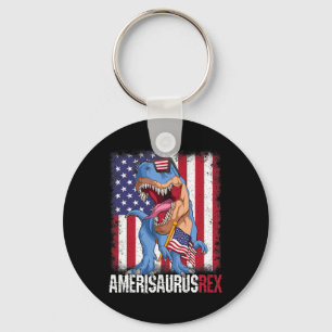 4th Of July American Flag Usa Dino Amerisaurus Rex Keychain