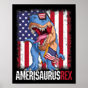 4th Of July American Flag Usa Dino Amerisaurus Rex Poster