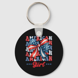 4th Of July American Girl Coquette Usa Flag Patrio Keychain
