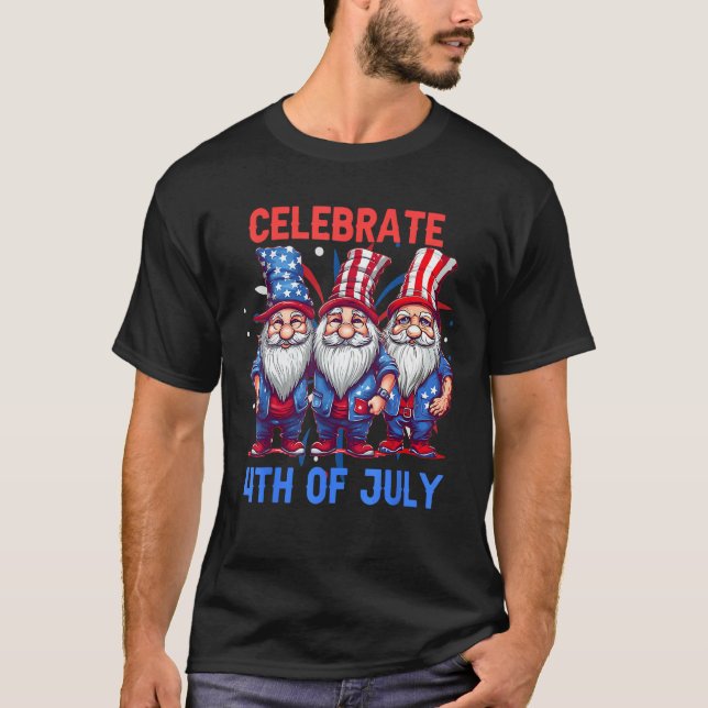 4th Of July American Gnomes Celebrating Independen T-Shirt (Front)