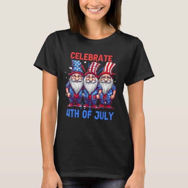 4th Of July American Gnomes Celebrating Independen T-Shirt (Front)