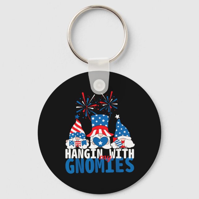 4th of July American Gnomes Celebrating Keychain (Front)