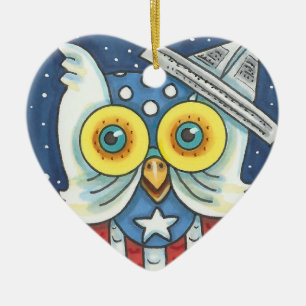 4TH OF JULY AMERICAN HOOT OWL HOLIDAY ORNAMENT Hrt