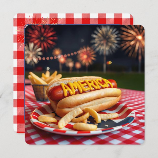 4th of July American Hot Dog Invitation (Front/Back)