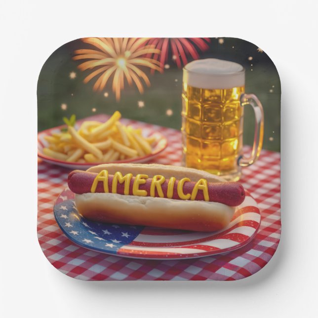 4th of July American Hot Dog Paper Plate (Front)