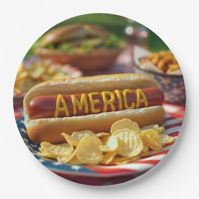 4th of July American Hot Dog Paper Plate (Front)