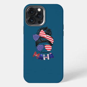 4th Of July American Mama Messy Bun Mom Life iPhone 13 Pro Max Case