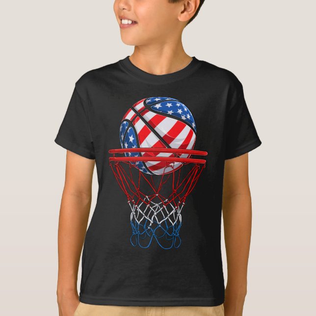 4th Of July American Patriotic Basketball US Flag  T-Shirt (Front)