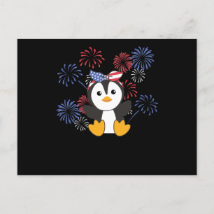 4th Of July American Penguin Kids Usa Fireworks Postcard