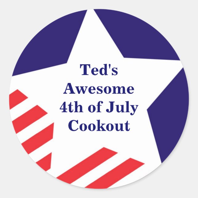 4th of July American star stripe red white blue Classic Round Sticker (Front)
