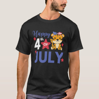 4th Of July American Tiger For Kids Cute Usa Tiger T-Shirt