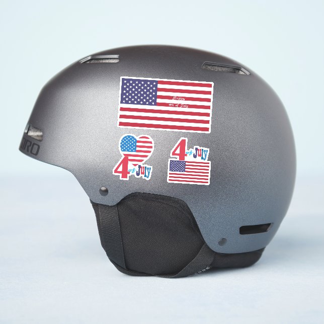 4th of July American USA Flag Heart Flag Fireworks (Helmet Side)