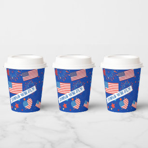 4th of July American USA Flag Heart Flag Fireworks Paper Cups