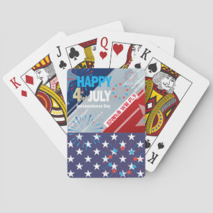 4th of July American USA Flag Heart Flag Fireworks Playing Cards