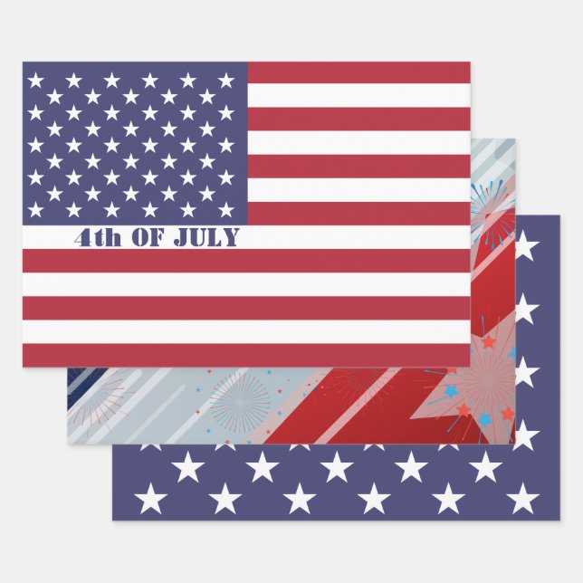 4th of July American USA Flag Patriotic Wrapping Paper Sheet (Set)