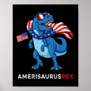 4th Of July Amerisaurus T Rex Dinosaur Boys Kids T Poster