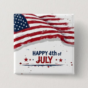 4th of July - Artistic US Flag Paint Splatter 2 Inch Square Button