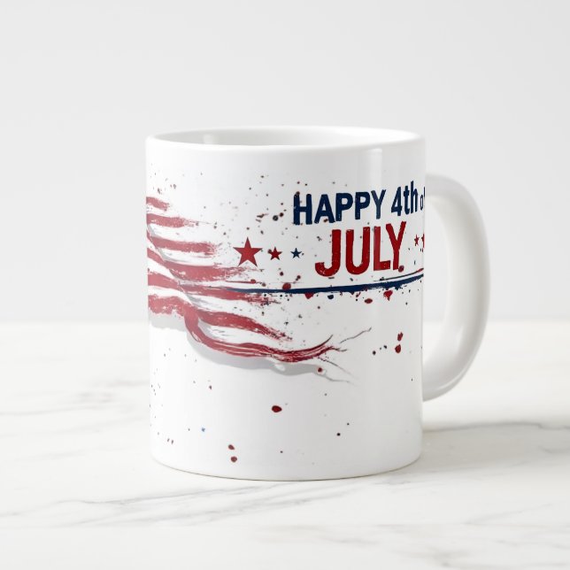 4th of July - Artistic US Flag Paint Splatter Large Coffee Mug (Front Right)