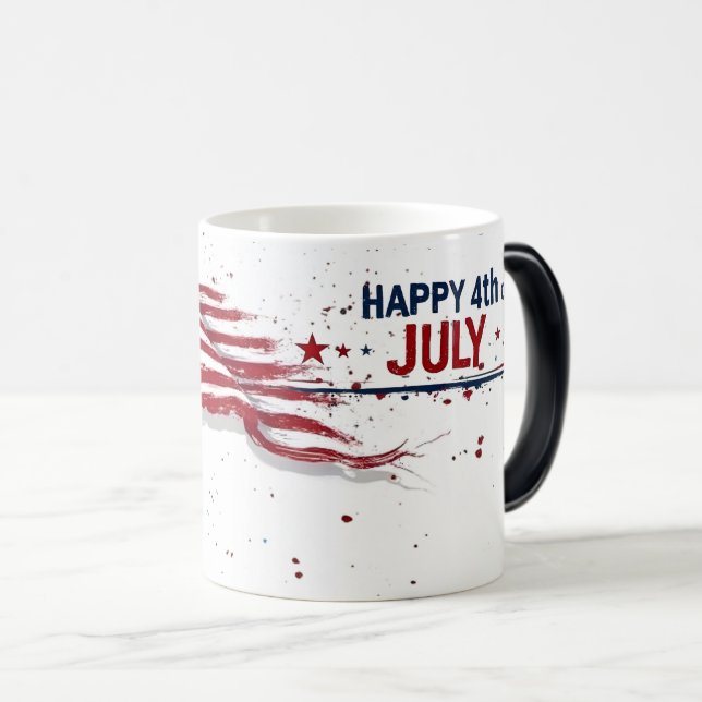 4th of July - Artistic US Flag Paint Splatter Magic Mug (Front Right)