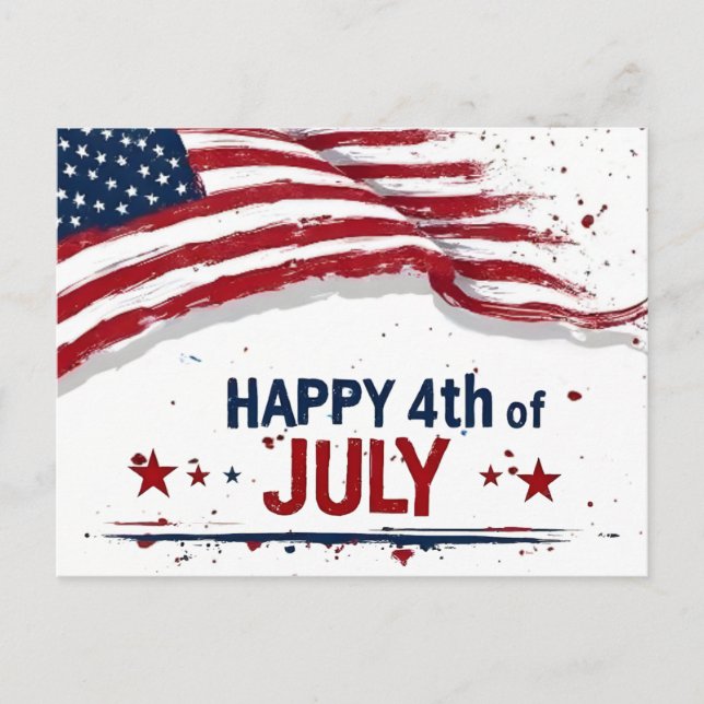 4th of July - Artistic US Flag Paint Splatter Postcard (Front)