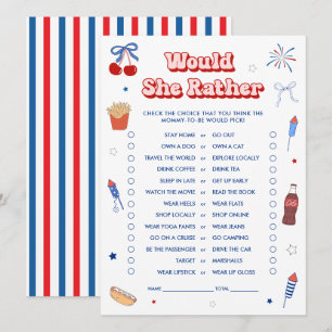 4th of July Baby Girl Shower Would She Rather Game Invitation
