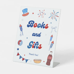 4th of July Baby Shower Books and Gifts Pedestal Sign