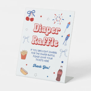 4th of July Baby Shower Girl Diaper Raffe Pedestal Sign