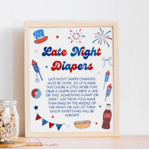 4th of July Baby Shower Late Night Diapers Game Poster