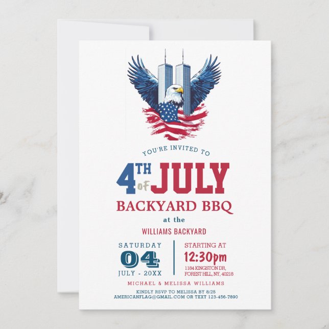 4th of July Backyard BBQ I Two Towers Theme Invitation (Front)