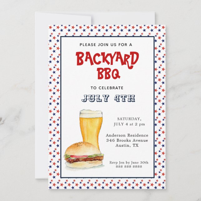 4th of July Backyard BBQ party  Announcement (Front)