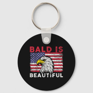 4th of July Bald Is Beautiful Bald Eagle Keychain