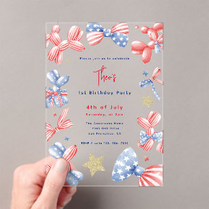 4th of July Balloon Baby Boy 1st Birthday Party Acrylic Invitations
