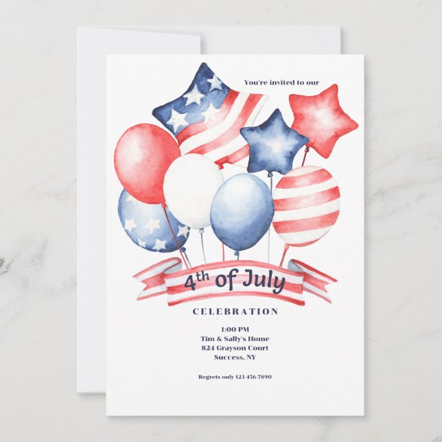 4th of July Balloons Invitation (Front)