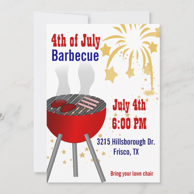4th of July Barbecue Grill Invitation (Front)