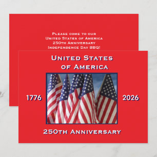 4th of July Barbeque, USA 250th Anniversary, Flags Invitation