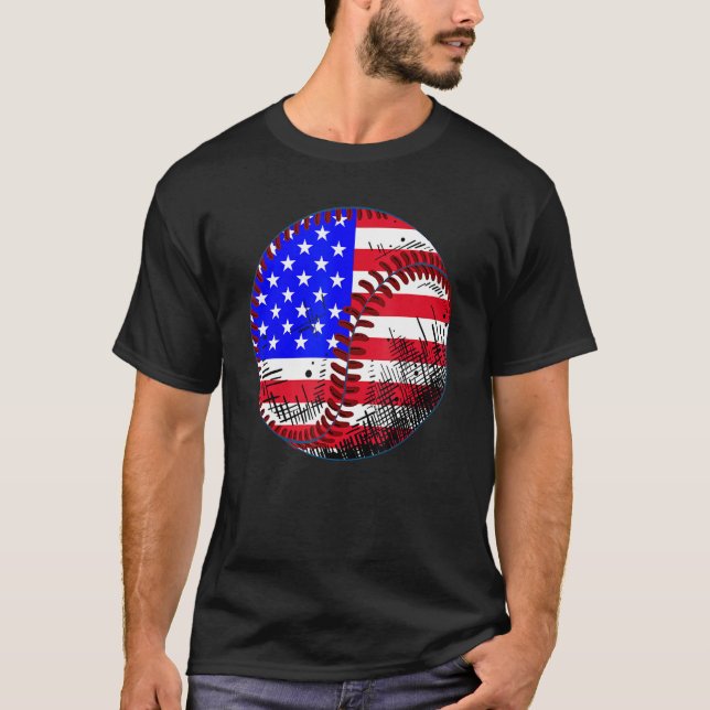 4th Of July Baseball American Flag Patriotic Weath T-Shirt (Front)
