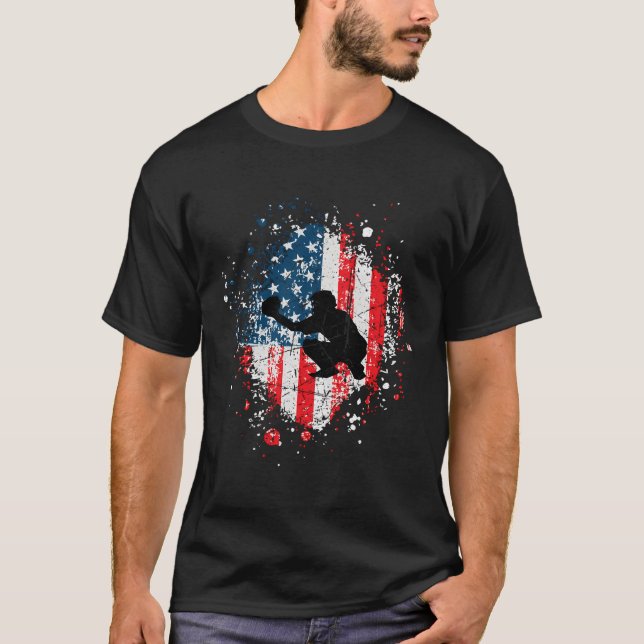 4Th Of July Baseball Catching Usa American Flag Me T-Shirt (Front)