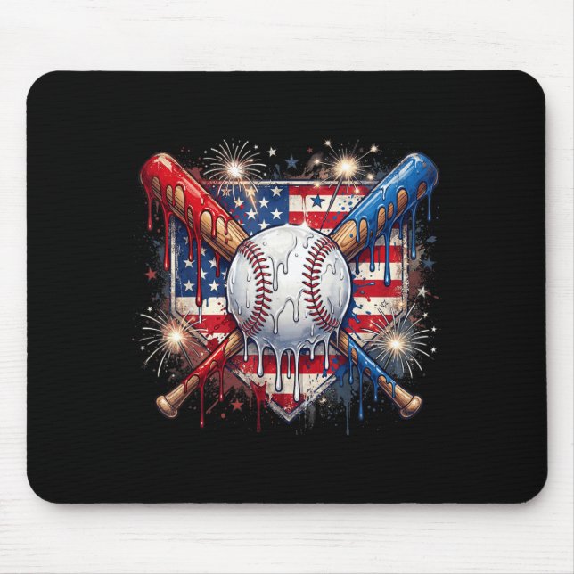 4th of July Baseball Drip Ice Cream Patriotic Mouse Pad (Front)
