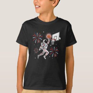 4th of July Basketball Astronaut Boys Space Youth  T-Shirt