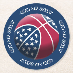 4th of July Basketball Round Paper Coaster