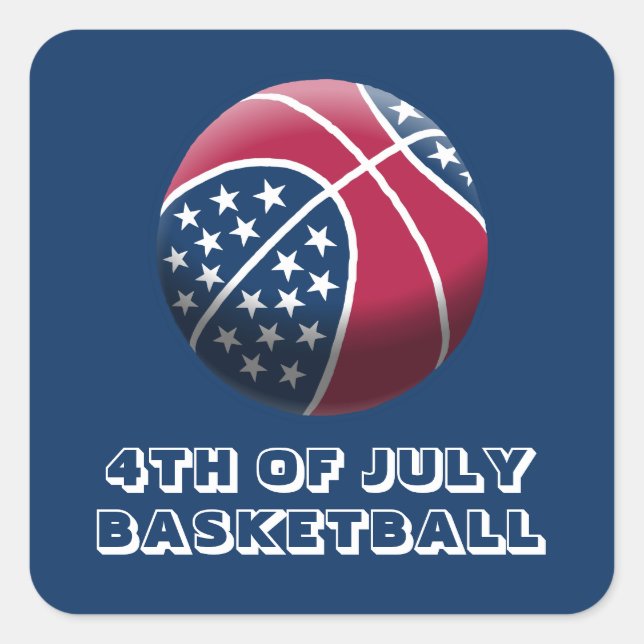 4th of July Basketball Square Sticker (Front)