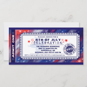 4th of July BBQ Admit One Ticket Invitation