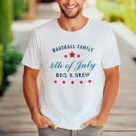 4th of July BBQ and Brew Custom Family Reunion T-Shirt<br><div class="desc">Stylish 4th of July shirts can be fully-personalized for your special event. Design features classic navy,  red,  white,  and blue colours with star accents.</div>