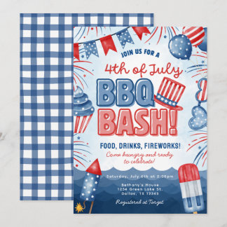 4th of July BBQ Bash Birthday Invitation Card