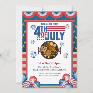 4th Of July BBQ Invitation, Party In USA Invite