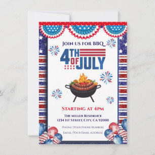 4th Of July BBQ Invitation, Party In USA Invite