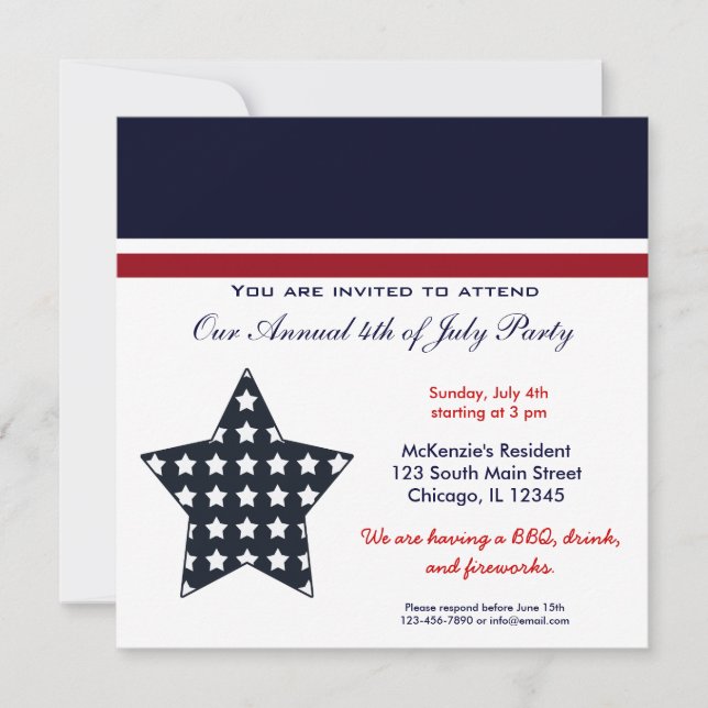 4th of July BBQ Party Invitation (Front)