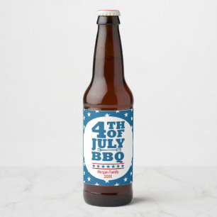 4th of July BBQ Party Personalized Blue Star Beer Bottle Label