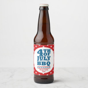 4th of July BBQ Party Personalized Red Star Beer Bottle Label